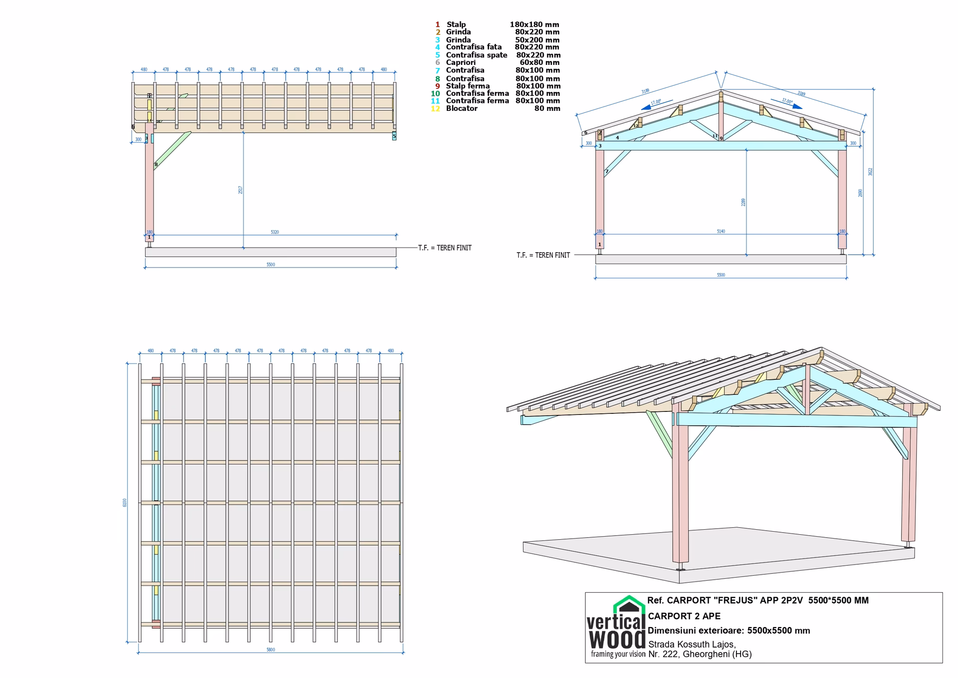 Pt Carport Appentis 2P2V Frejus 5500X5500Mm Deg Page