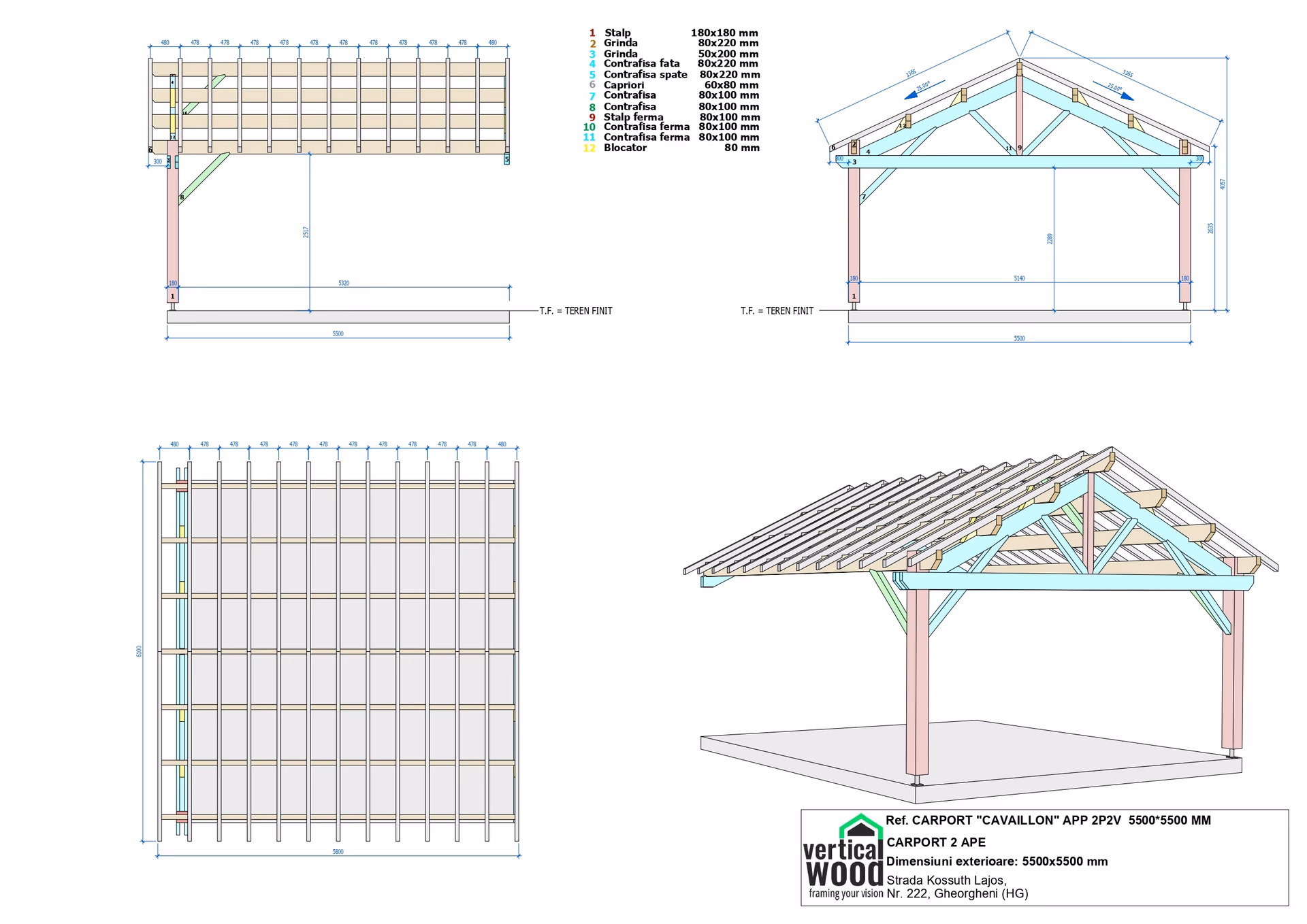 Pt Carport Appentis 2P2V Cavaillon 5500X5500Mm Deg Page